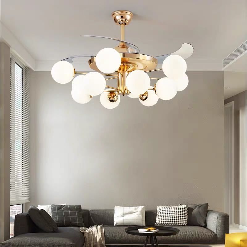 42 "Breitmilchglaskugel Anhänger Lüfter Lampe postmoderne Roségold -Halbblüten mit 4 klaren Klingen