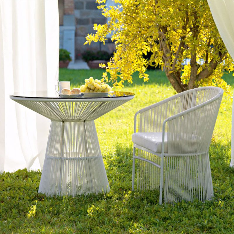 Industrial Glass Dining Table Round Outdoor Table with Pedestal Base
