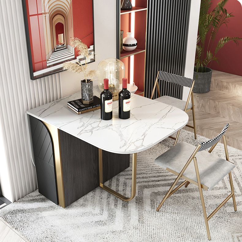 Moderne stijl rechthoek eettafel drop-blad 62 "tafel met metalen basis voor huisgebruik