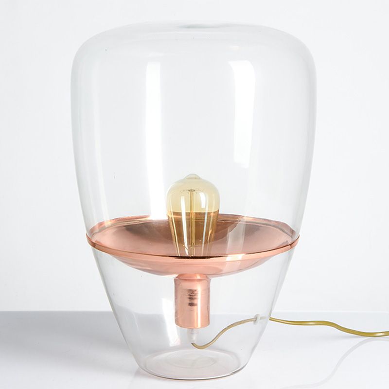 Black Lantern Table Lamp Postmodern 1-Light Ivory Glass Nightstand Light