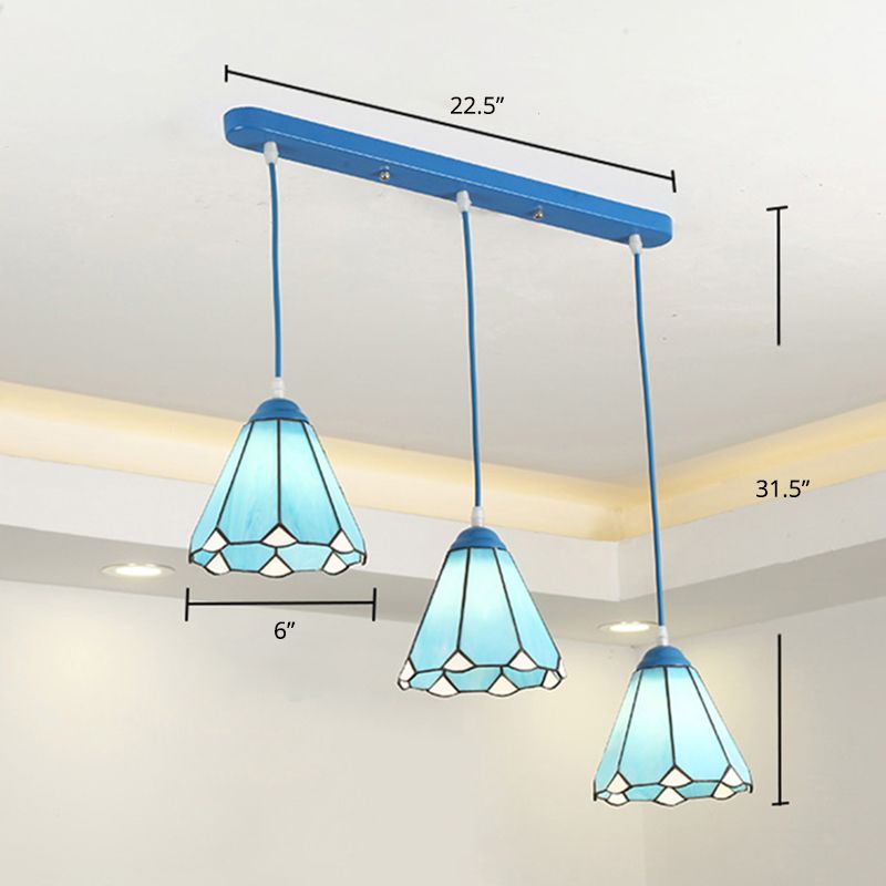 Tiffany Conical Hanging Light 3 Heads Taching Verre Multi Light Pendentif pour restaurant
