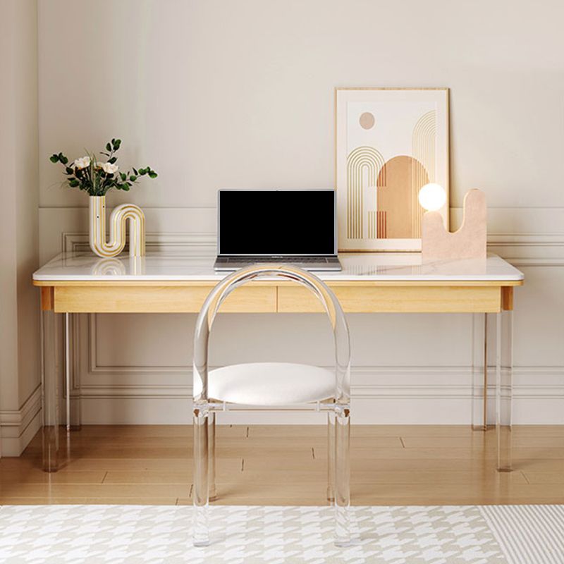 Modern Rectangular Shaped Office Table Stone Writing Desk in White