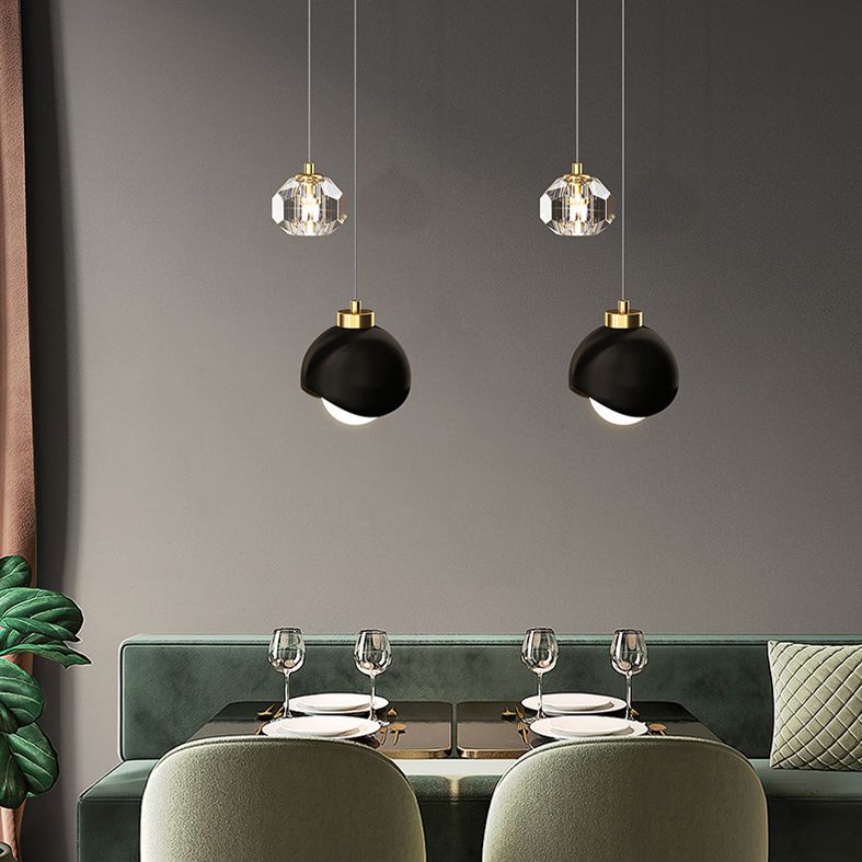 Modern Luxury Style Globe Suspended Lighting Fixture Crystal 2 Lights Hanging Light Kit for Bedroom