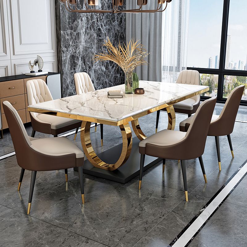 Metaal traditionele luxe rechthoek binnen tafel gesinterde stenen tafel met metalen schok
