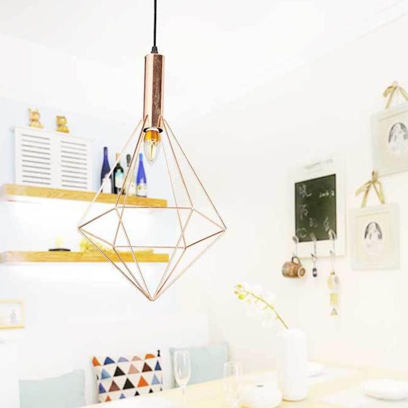 Rose Gold Geometric Hanging Lighting Contemporary 1 Bulb Metal Pendant Light Kit