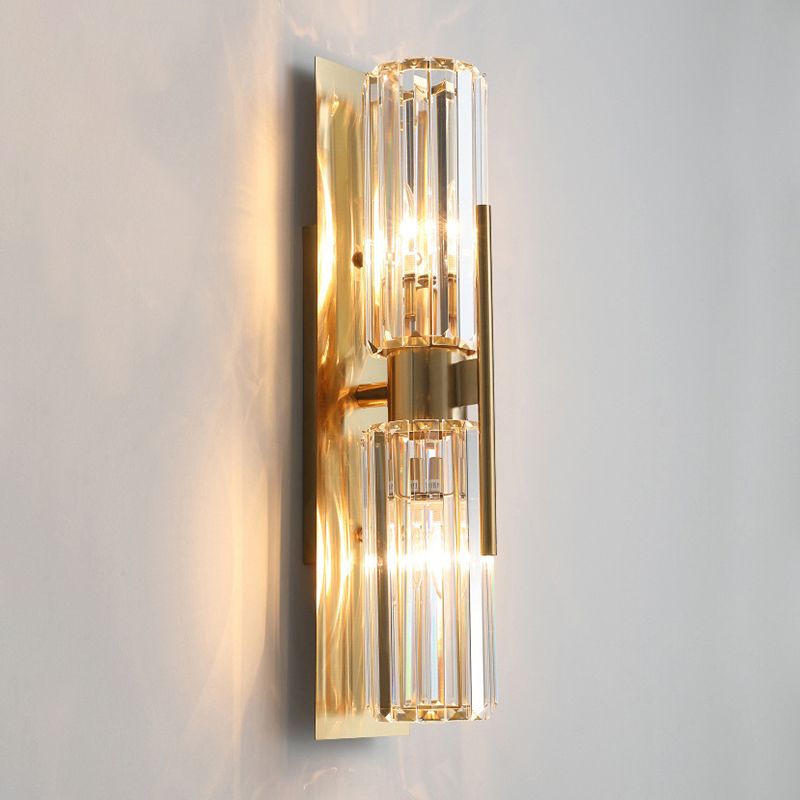 Cylinder Shape Crystal Wall Light Modern Style 2-Lights Wall Mount Lighting in Gold