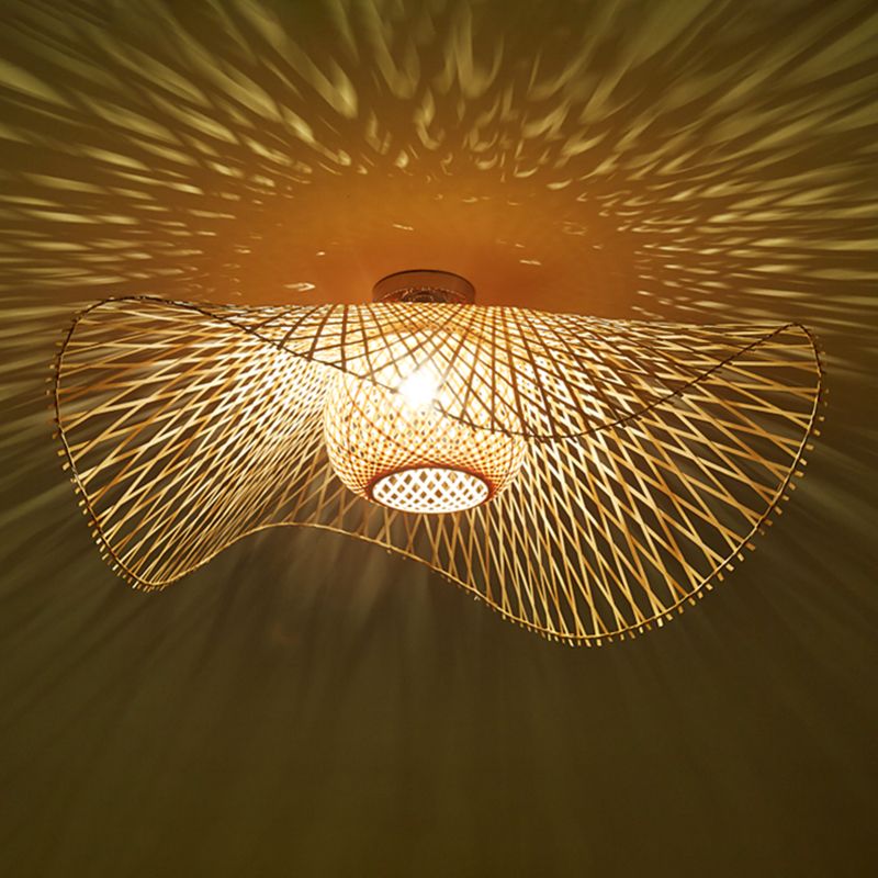 Modern Flush Mount Light Simple Ceiling Lamp with Bamboo Shade for Living Room