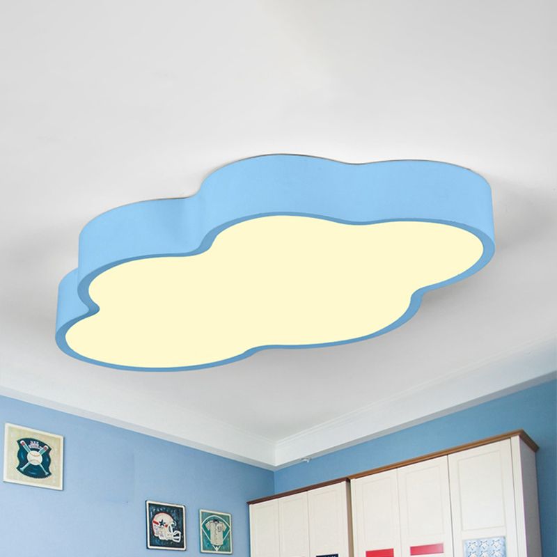 Macaron Cloud Shaped Ceiling Lighting Acrylic 20.5"/24.5" Wide LED Bedroom Flush Mounted Lamp in White/Blue