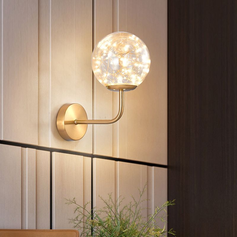 Glass Globe LED Wall Lamp in Modern Luxury Style Wrought Iron Hanging Wall Light for Bedroom