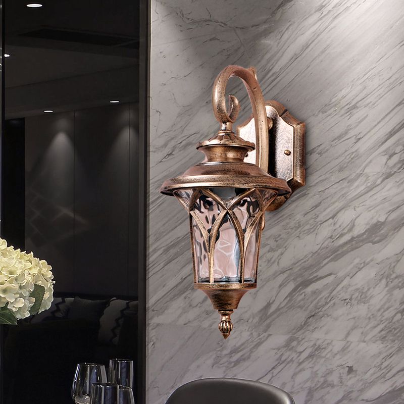 Applexion murale de l'urne rustique Lumière 1 ampoule Aluminium Mur Wall Lampe Ayémorrat en laiton avec une teinte en verre d'eau