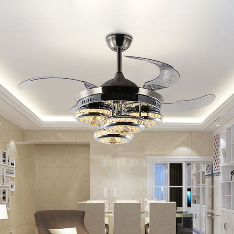 19 "W Minimalismus führte Hanging Fan Light Nickel Donut 4 Blades Semi Flush mit metallischem Schatten