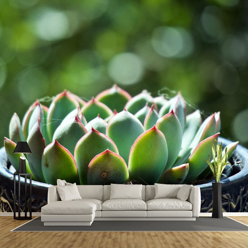 Vigorous Plant Mural Wallpaper Stain-Resistant Wall Covering for Study Room