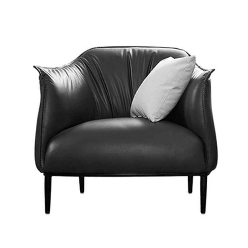 Solid Color Genuine Leather Arms Included with Black Legs Round Arms Barrel Chair
