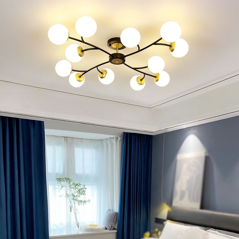 Ball Shape Glass Flush Light Modern Style Multi Lights Flush Mount Fixture in Black