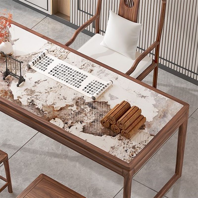 Modern Rectangular Shaped Office Table Stone Writing Desk in Gold/Green