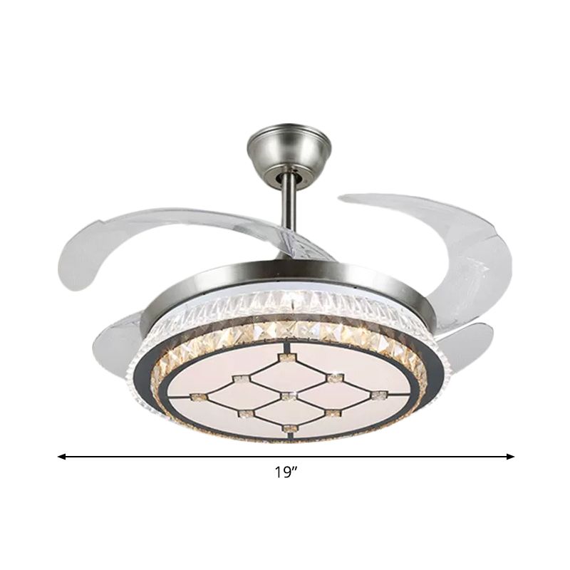 Silberschicht 4 Blades Halbflush Mount Modernismus LED Crystal Anhänger Lüfterleuchte, 19 "breit