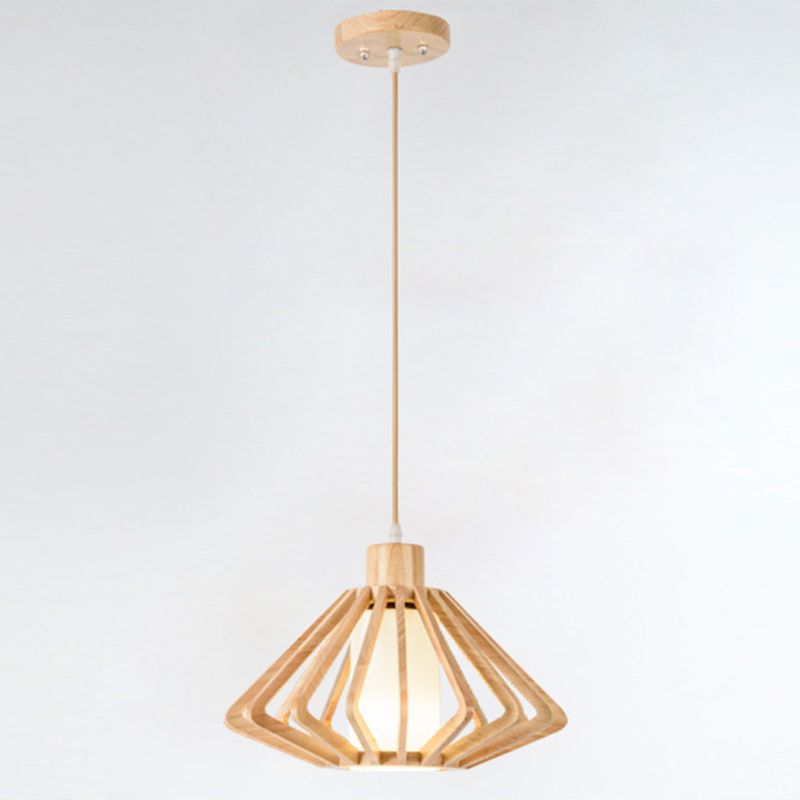 Moderne einfache hölzerne Kronleuchter Diamant Form 1 Leichte Gummiholz ​​-Holzlampenkörper für das Restaurant