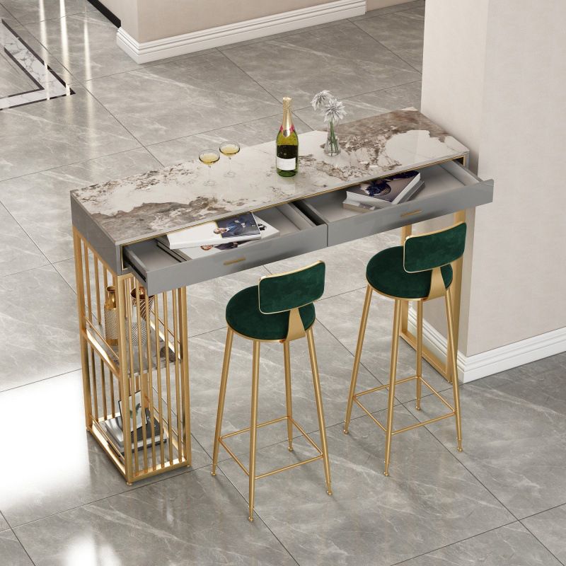 Stone Bar Table Set Glam Style Rectangle 1/3 Pieces Pub Table Set for Indoor