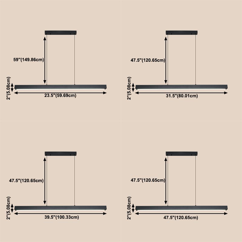 Black Metal Island Lighting Fixtures Modern 1-Light Linear Restaurant LED Suspension Lamp