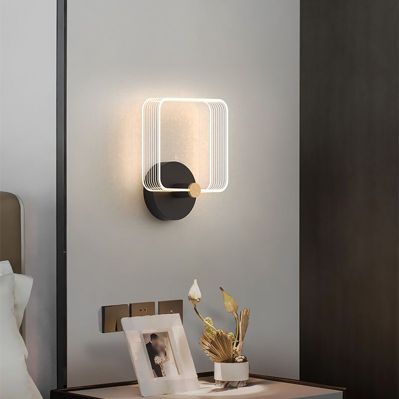 Metal Geometric Wall Light Nordic Style LED Wall Sconce in Black for Bedroom