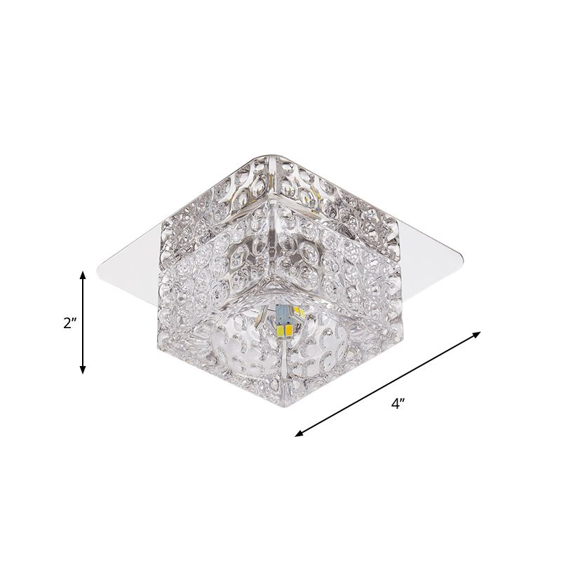 Beveled Crystal Square Flush Ceiling Light Minimalist LED Chrome Flushmount Lighting
