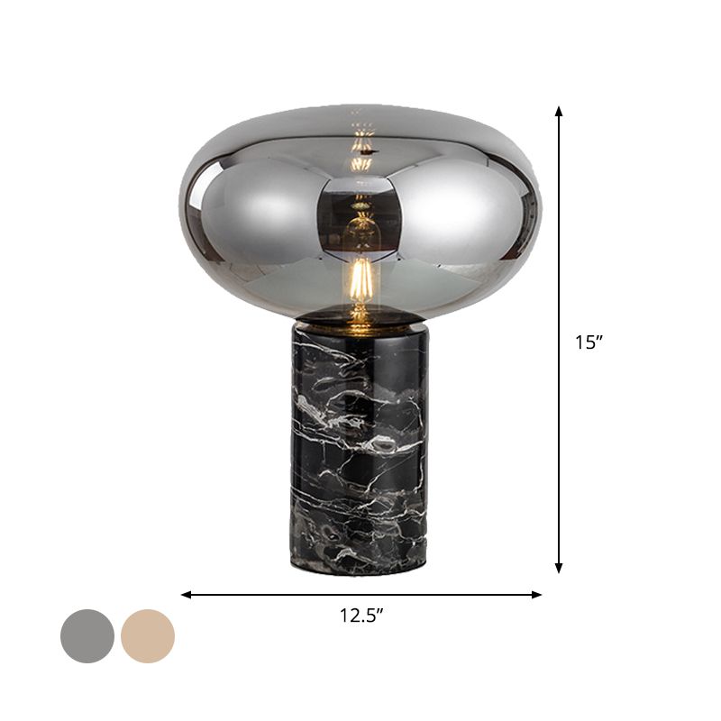 Compito ovale luce moderna fumo grigio/vetro ambra 1 da scrivania con base di marmo in cilindro nero, largo 9 "/12.5"