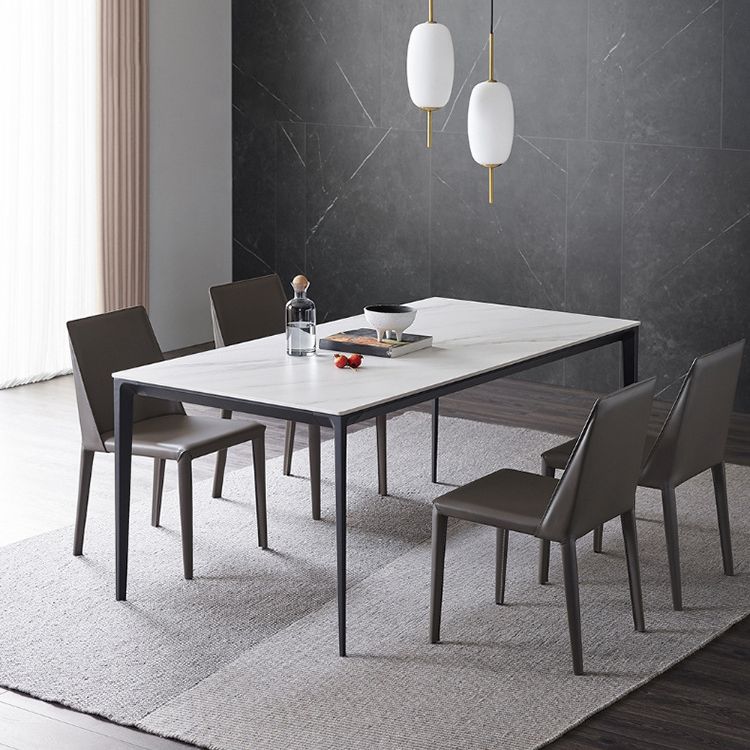 Stone Top Dining Table Contemporary Dining Table with 4 Black Legs