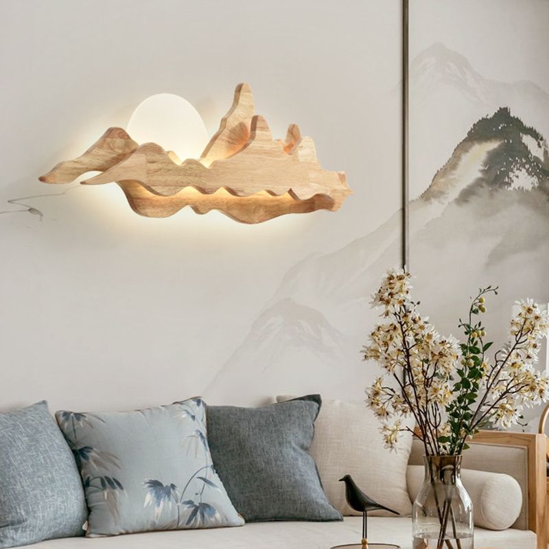 Applique murale en bois de Style chinois, idées d'éclairage en forme de montagne et de lune pour le salon
