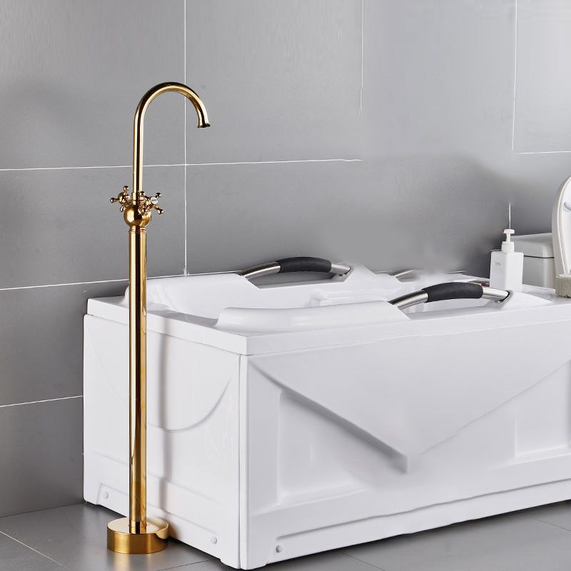 Modern Gold Bath Faucet Trim Floor Mounted High Arc Tub Faucet
