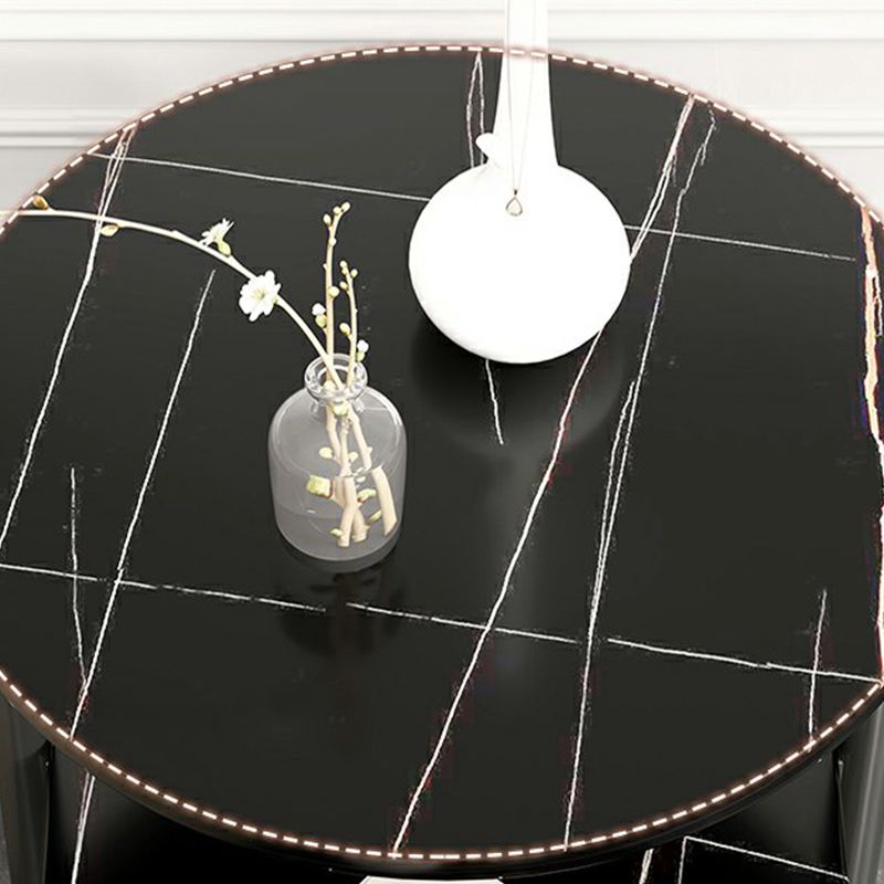 Glam Metal Side Table with Shelves Geometric Stone Top Accent Side Table