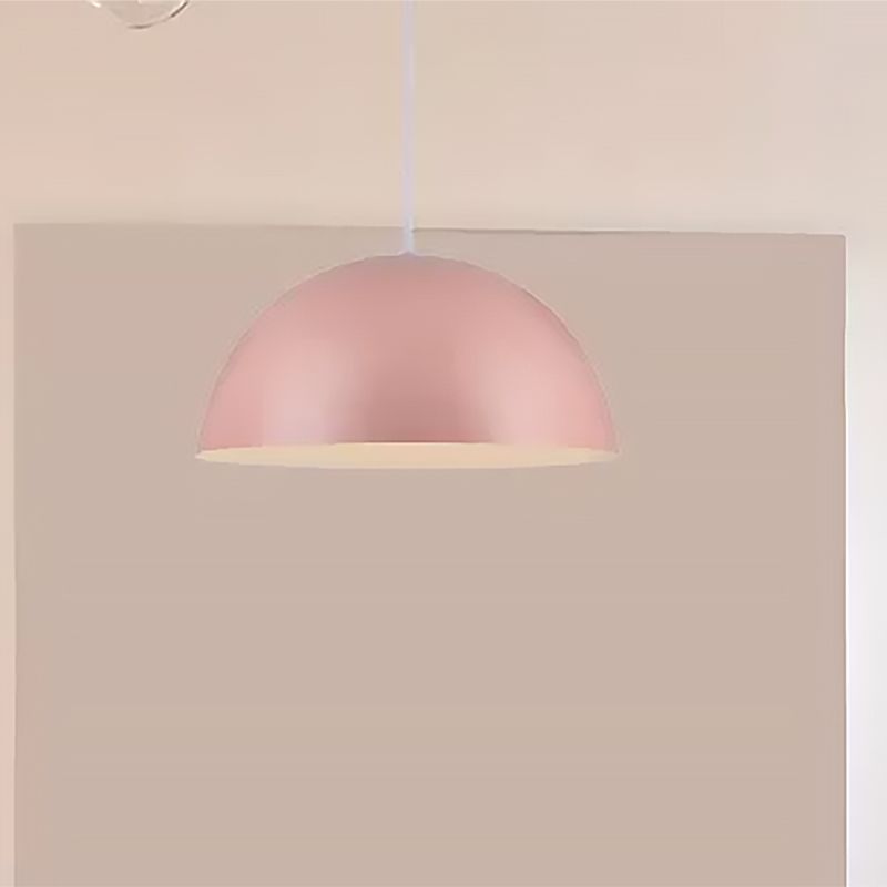 Nordic Style Bowl Pendant Lighting 1 Light Aluminum Suspended Light in Pink/Yellow for Living Room