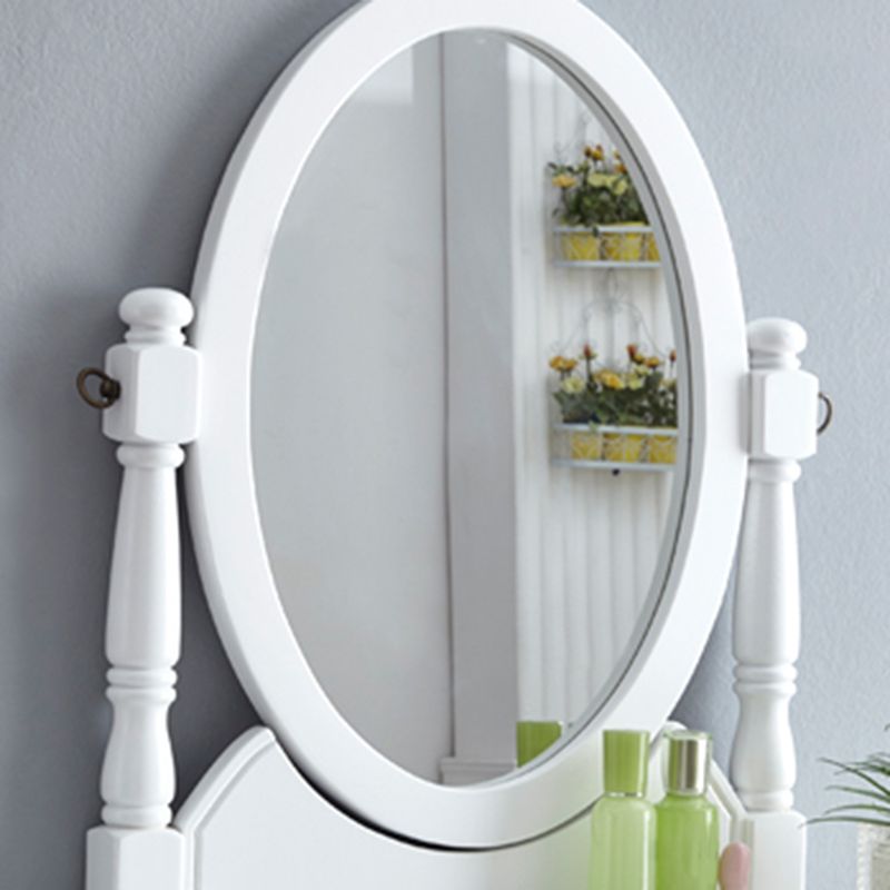 Bright White Vanity Set with 2 Storage Drawers Rubberwood Make-up Vanity, 17.71" Wide