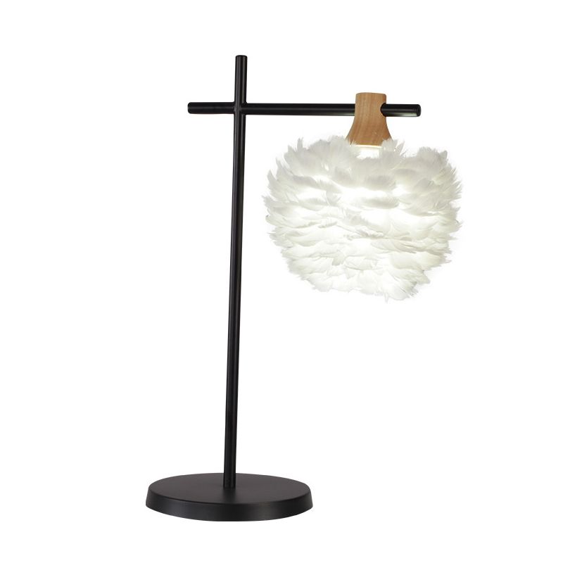 Black-White Cross Night Light Modern 1 Head Iron Table Lamp with Feather Lampshade