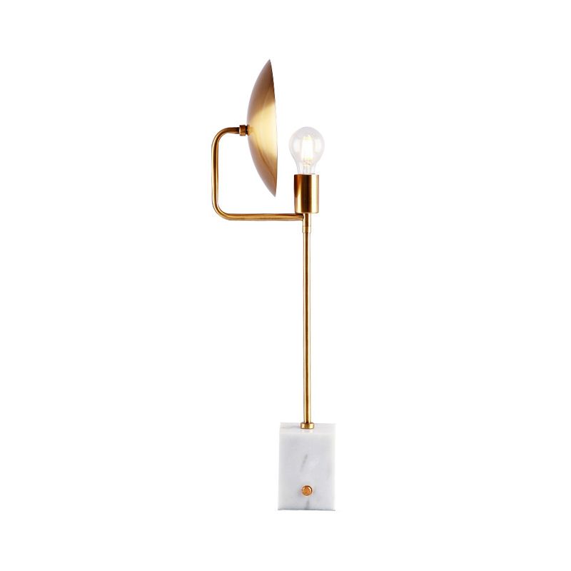Gold Flat Desk Light Modern 1 Bulb Metal Night Table Lamp with Rectangle White Marble Base