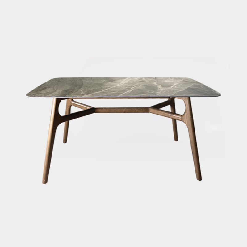 Modern Dining Table Set Sintered Stone Dining Table Rectangular Dining Table with Solid Wood Base