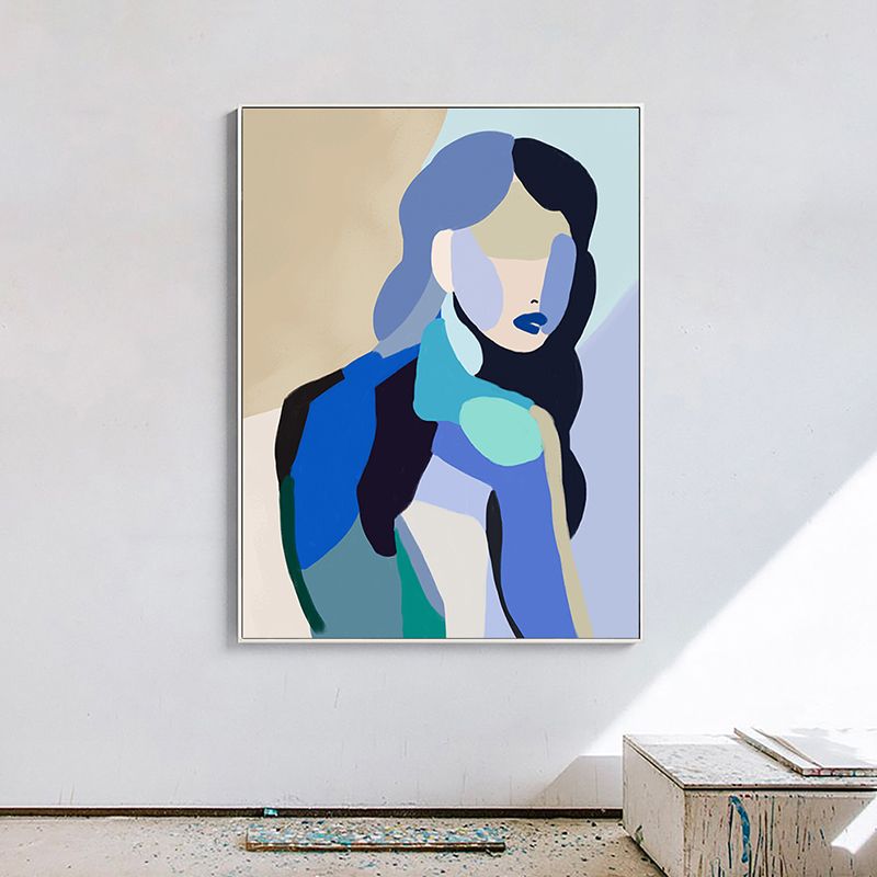 Colorblock Abstract Figure Canvas Wall Art Contemporary Textured Wall Decor in Blue
