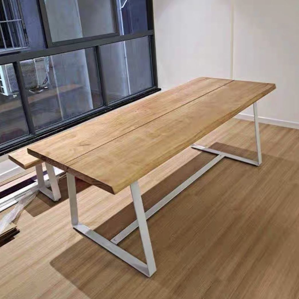 Rectangle Shape Luxury Dining Table Wood Color Fixed Table with Solid Wood