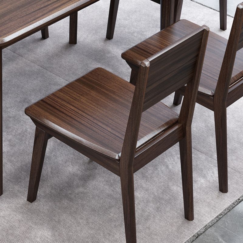 Contemporary 1/2/5/7 Pieces Furniture Rectangle Solid Wood Dining Table Set in Brown