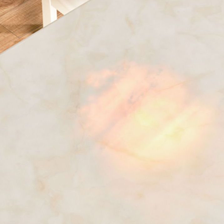 Victorian Style Marble Dining Set with White Rectangle Shape Table and 4 Legs Base for Home Use