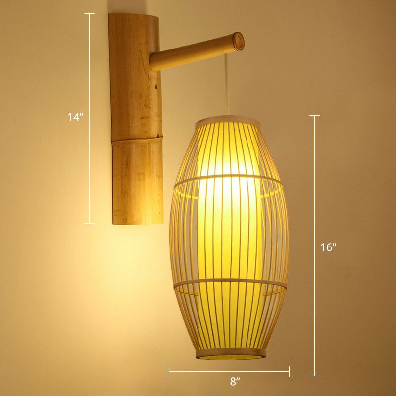 Bamboe weven lantaarn muur sconce Chinees 1 hoofd houten muur hangend licht voor gang