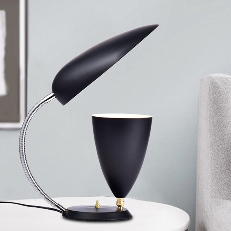 Iron Sharp Tongue and Cone Table Light Modern LED Reading Lamp in White/Black/Grey with Adjustable Arm