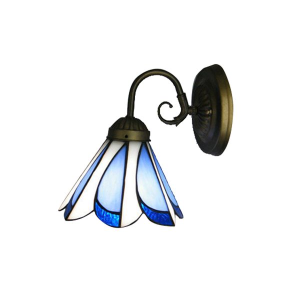 Conical Restaurant Cafe Wall Light Glass 1 Head Tiffany Rustic Wall Light in Blue and White