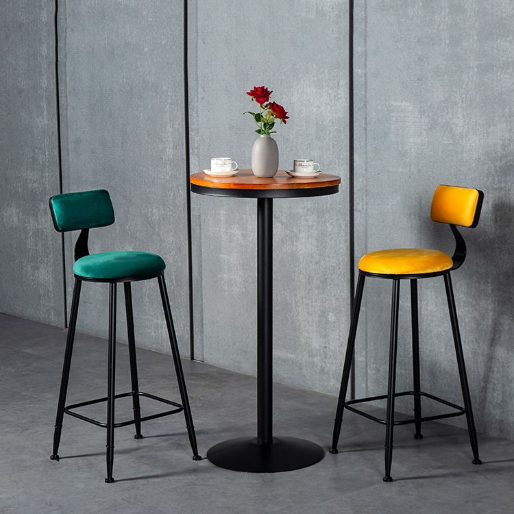 Industrial Armless Backrest Counter Stool Steel Cafe Bar Stool with Velvet Cushion