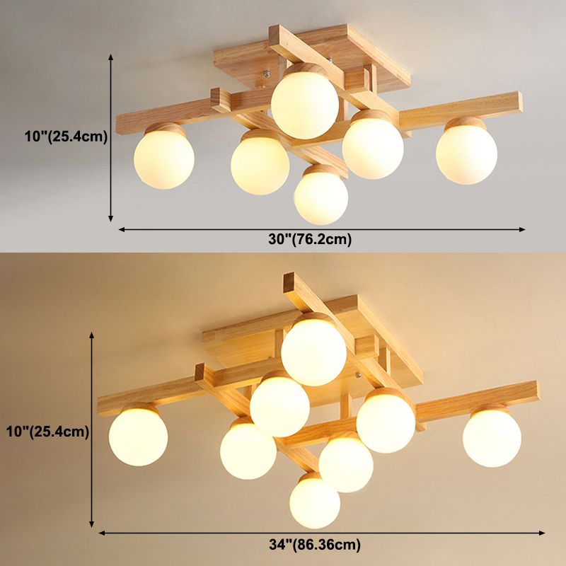 Ball-Shaped Semi Flush Light Fixture Modern Wood Living Room Semi Flush Chandelier