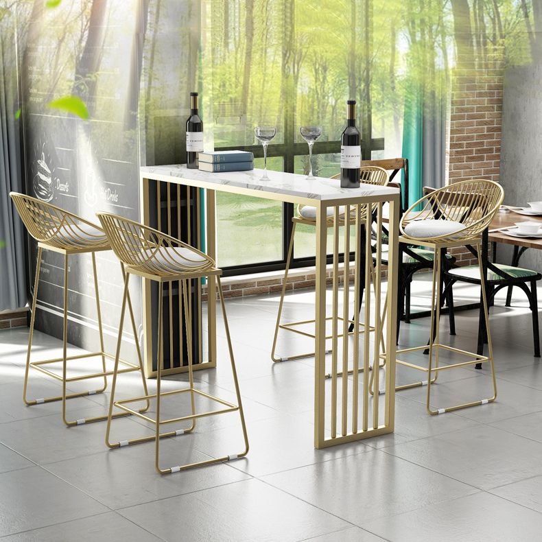 Glam Rectangle Bar Table Set 1/2/5 Pieces Stone Bar Table with High Stools