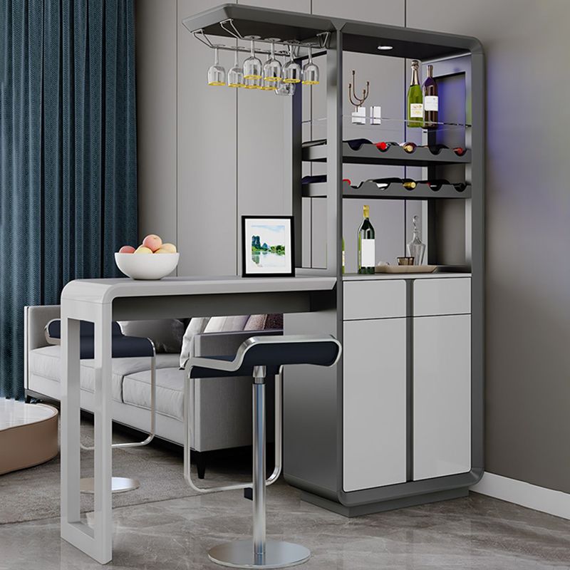 Modern Rectangle Bar Table Artificial Wood Table with Wine Cabinet for Living Room