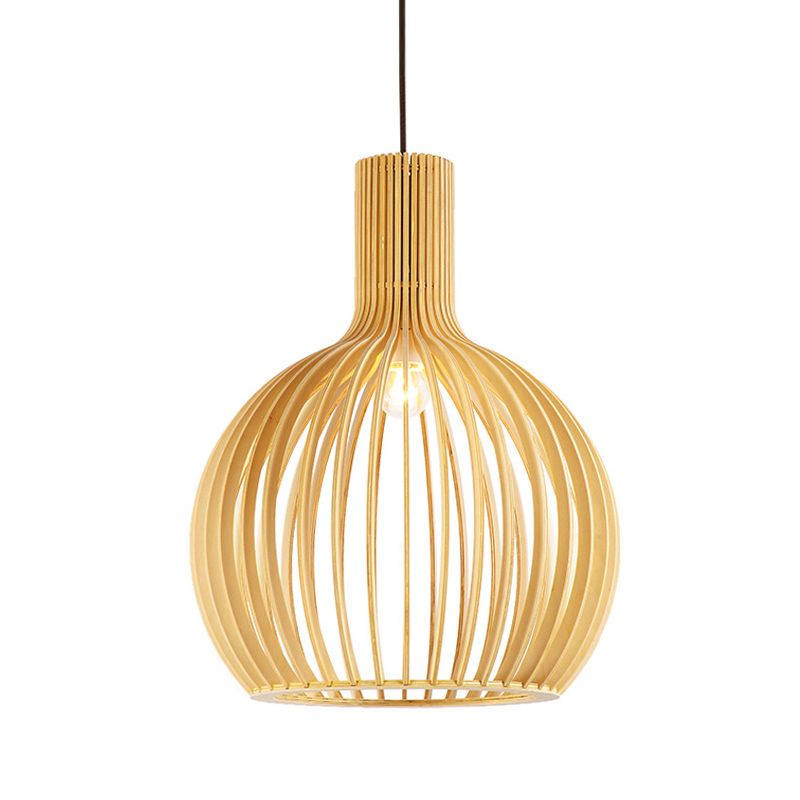 Cage Restaurant Hanging Pendant Light Wooden Simplicity Pendant Lighting Fixture in Wood