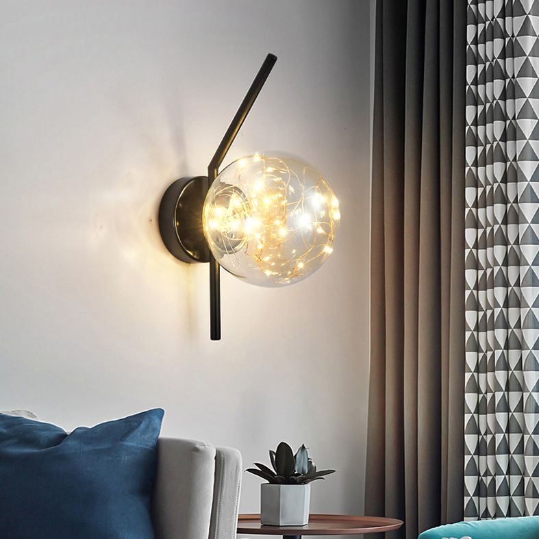 Glass Globe LED Wall Light in Modern Luxury Style Wrought Iron Wall Lamp for Interior Spaces
