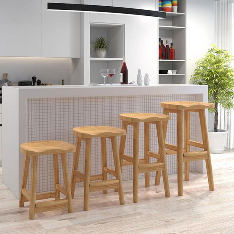 Contemporary Solid Wood Barstools Saddle Seat Bar Stools with Footrest