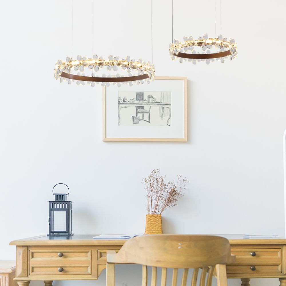 Garland Shape Crystal Chandelier Light Contemporary 2/3 Lights Coffee Led Hanging Pendant Lamp in White/Warm Light